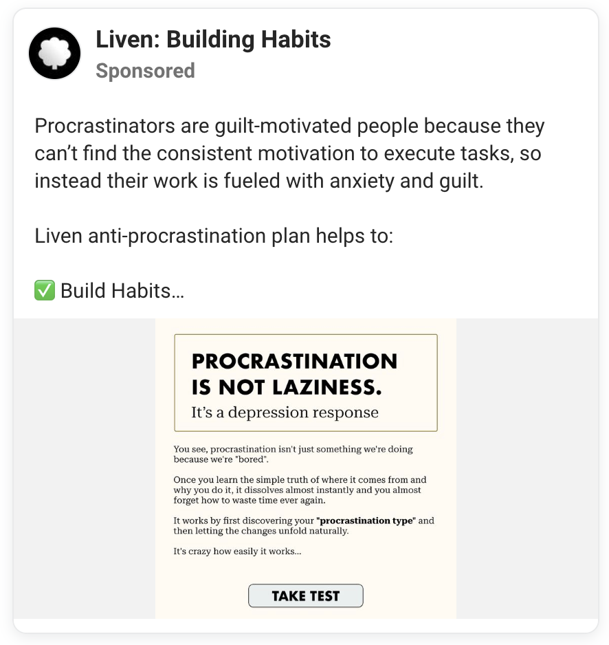 Liven launch ads procrastinators angle