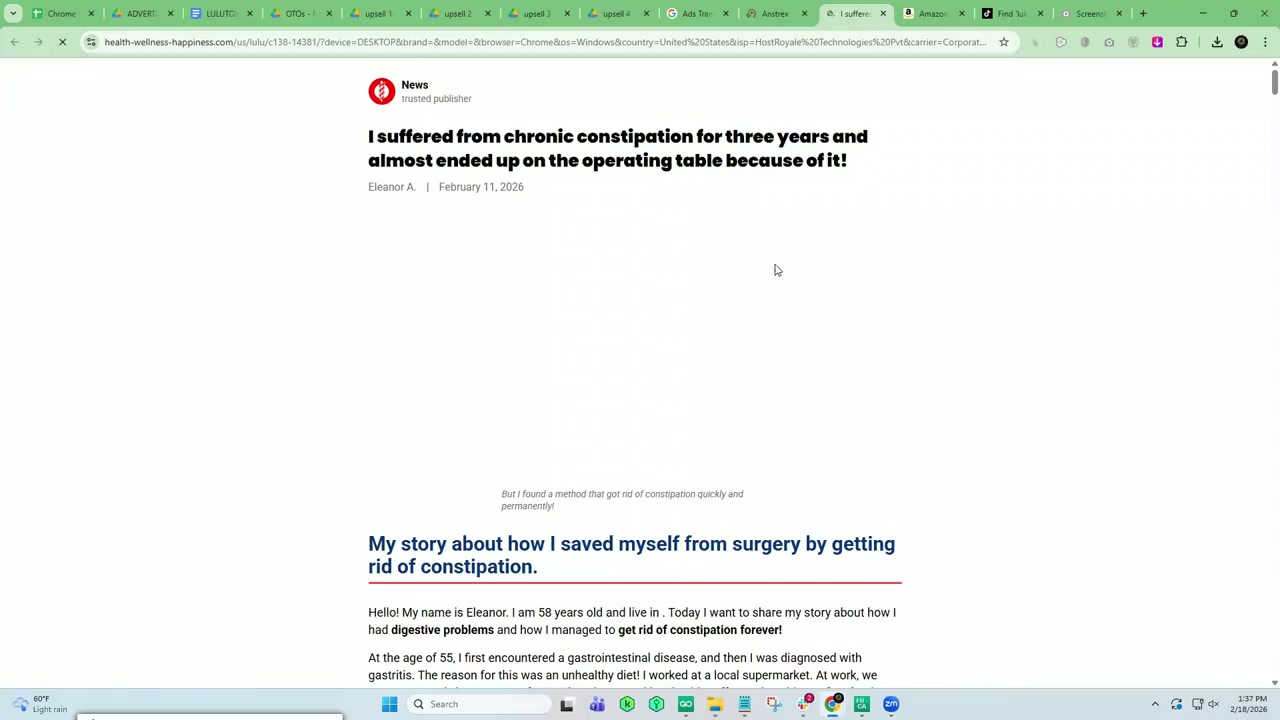Lulutox chronic constipation nightmare story native advertorial