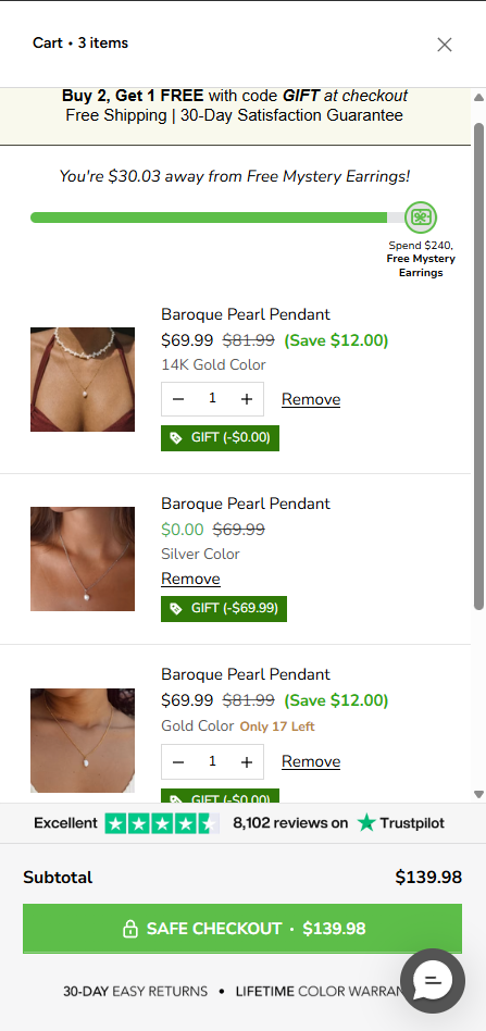 Atolea cart with countdown + progress bar