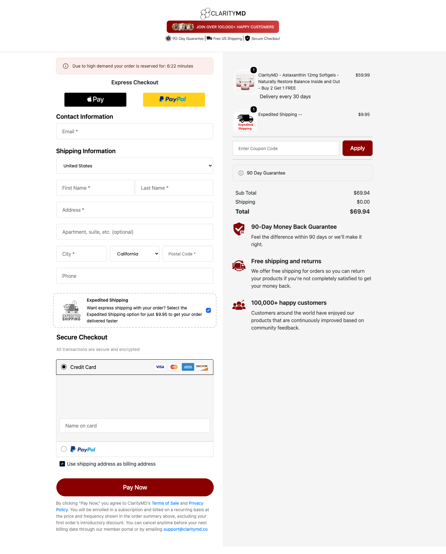 Clarity MD checkout subscription preselected
