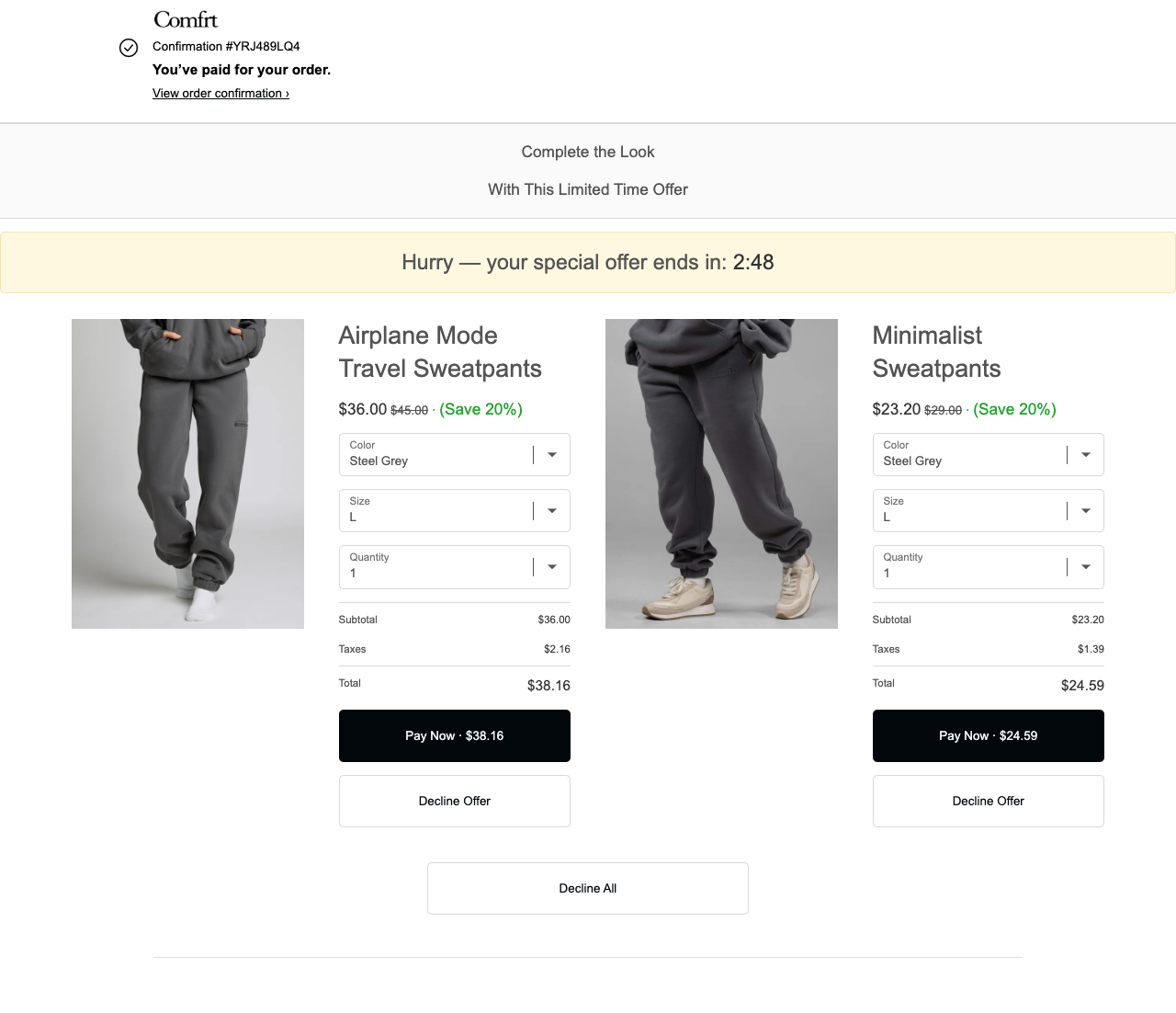 Comfrt · OTO 1 “Complete the Look”