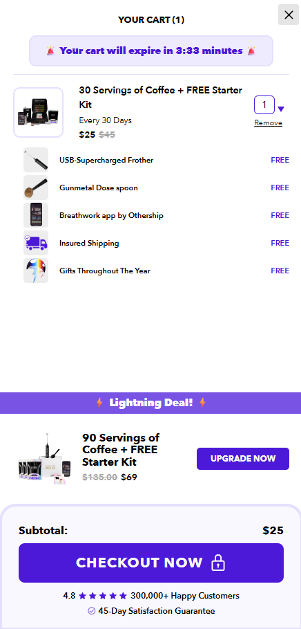 Everyday Dose · cart upgrade offer $69 (was $135)