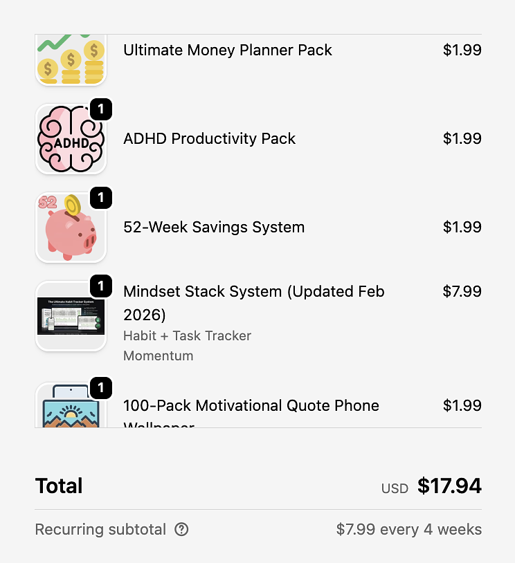 MindsetStack post-purchase order summary