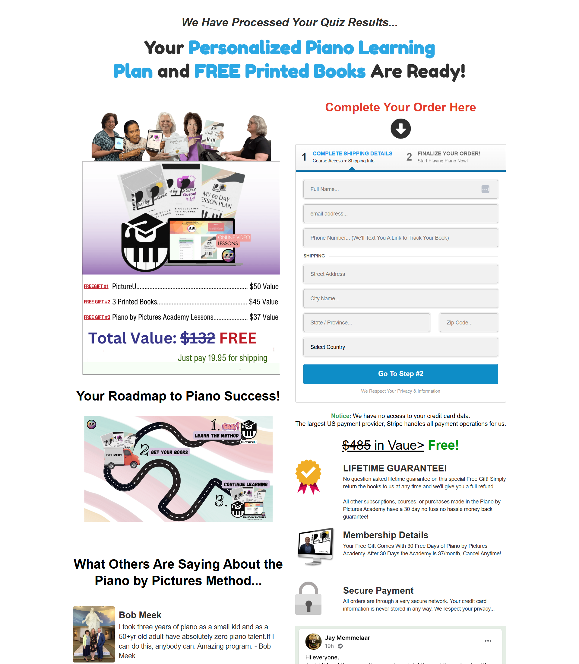 Piano by Pictures sales page and checkout step 1