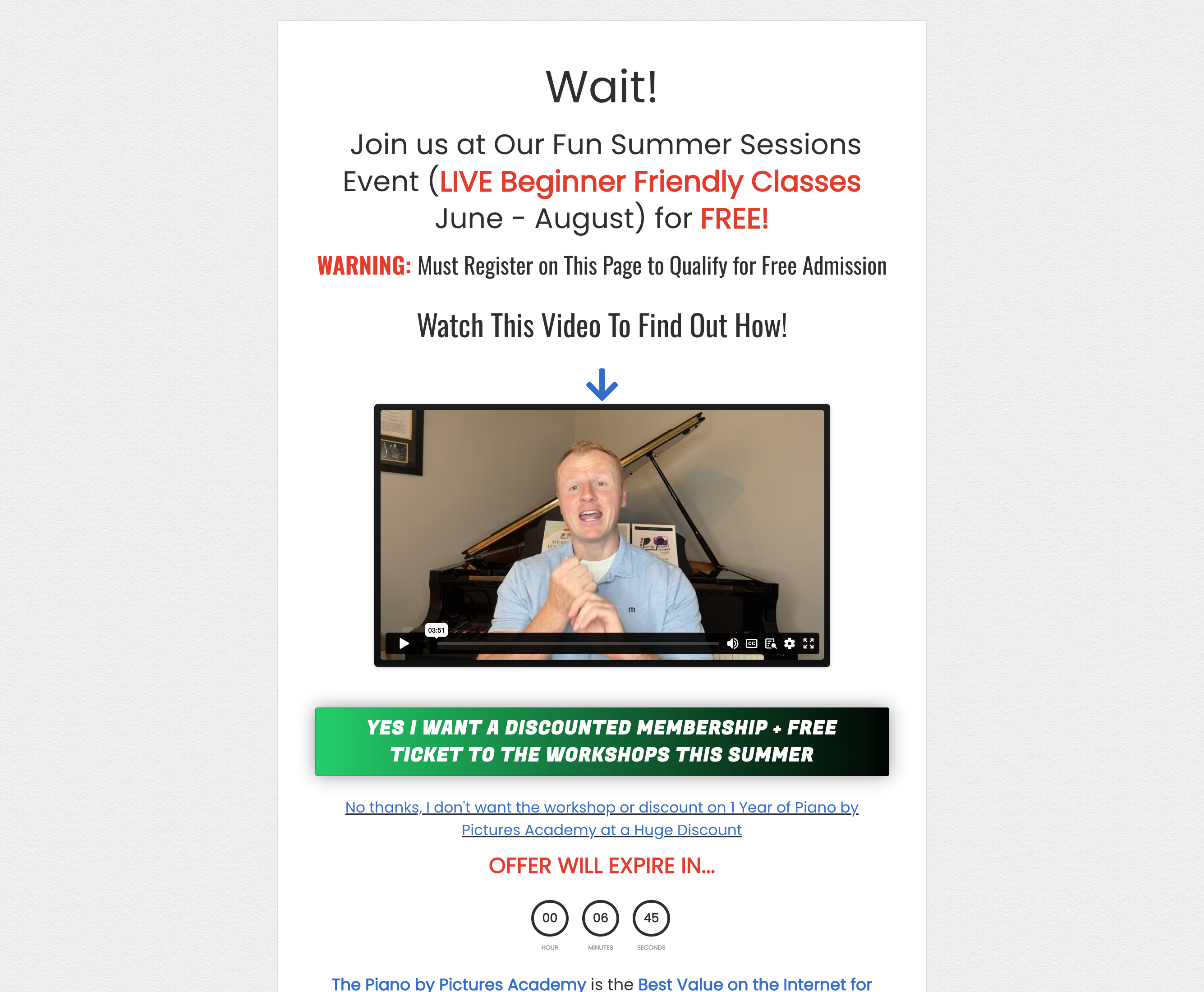 Piano by Pictures upsell 1 yearly membership