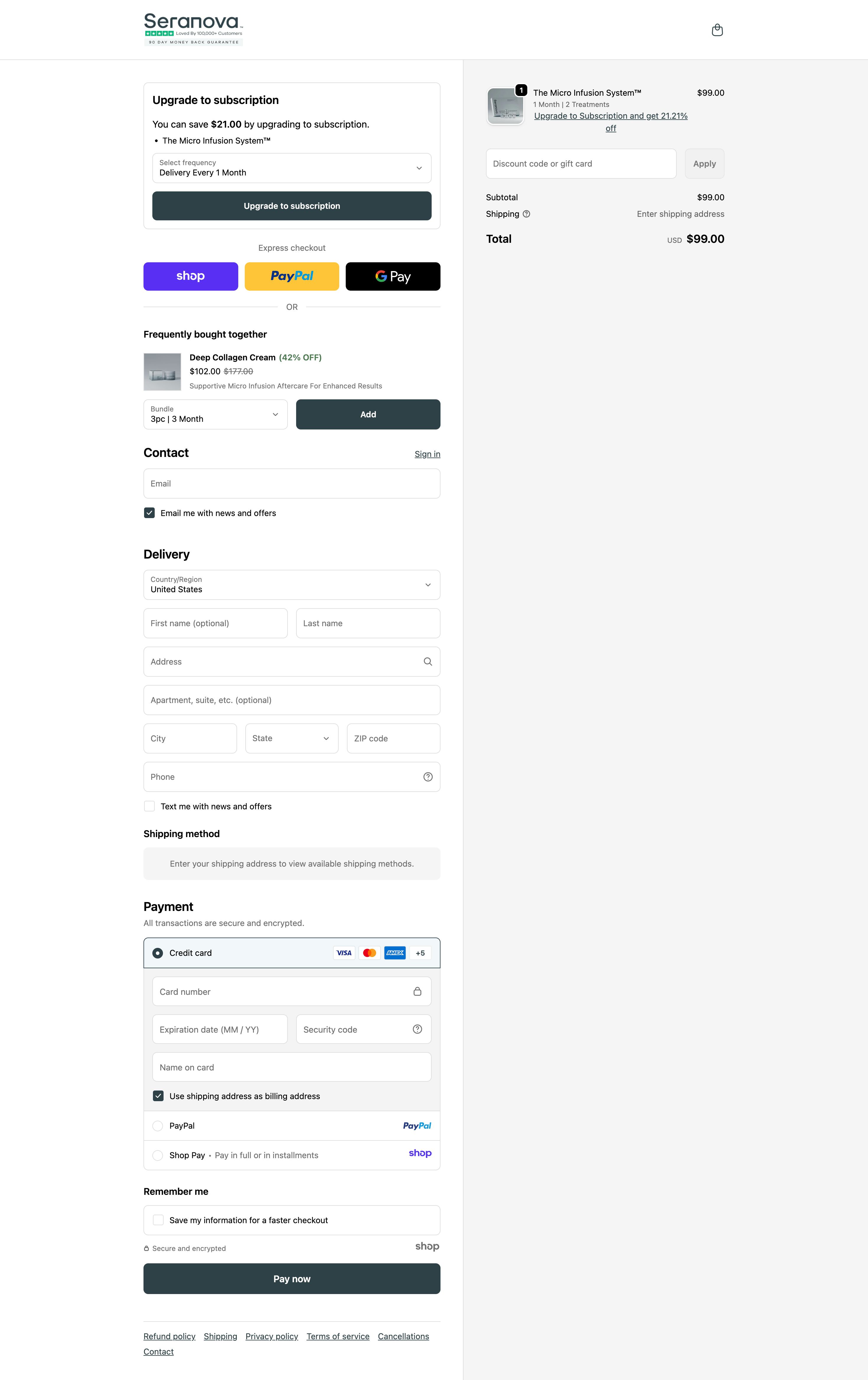 Seranova upgrade to subscription at checkout