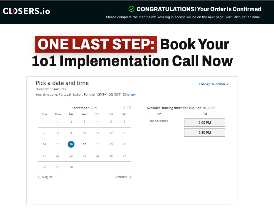 Closers.io upsell 1 implementation call
