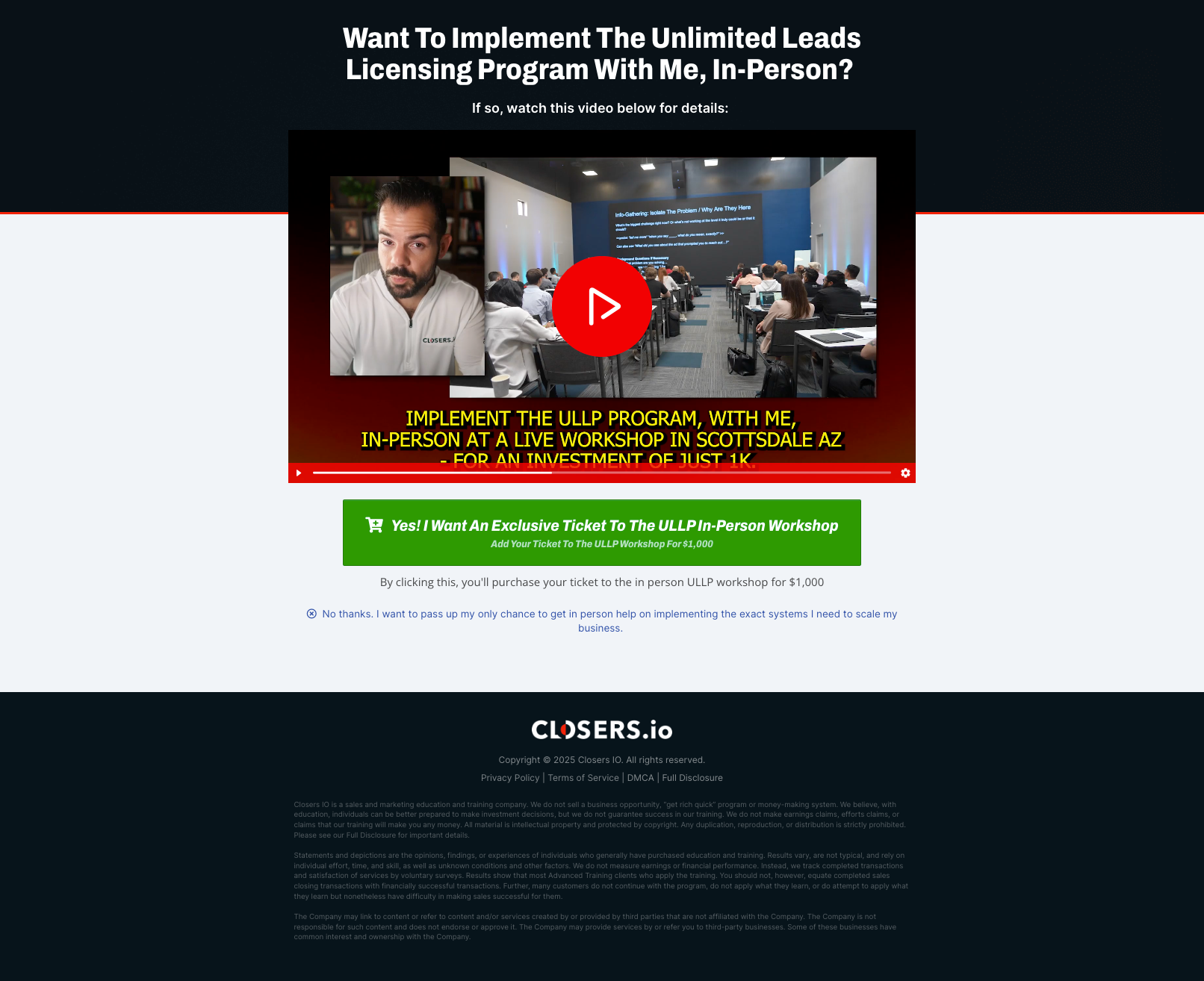 Closers.io upsell 3 live event