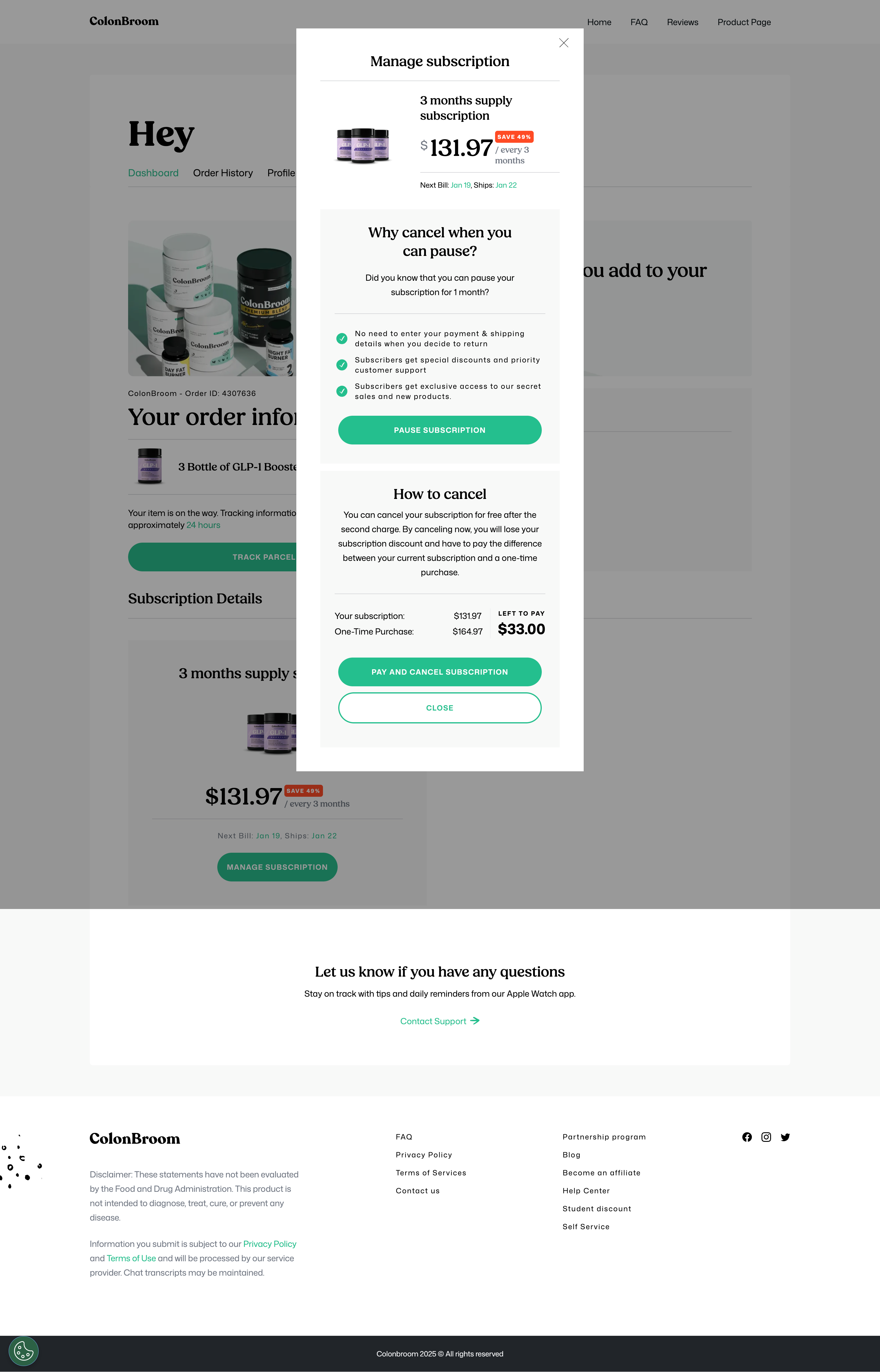 ColonBroom pause vs cancel with fee