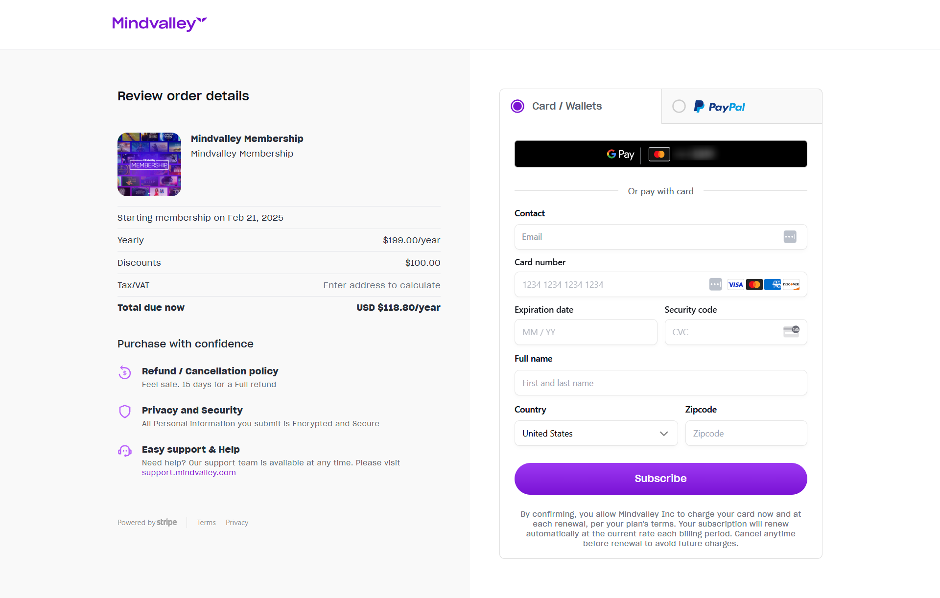 Mindvalley checkout $199 yearly