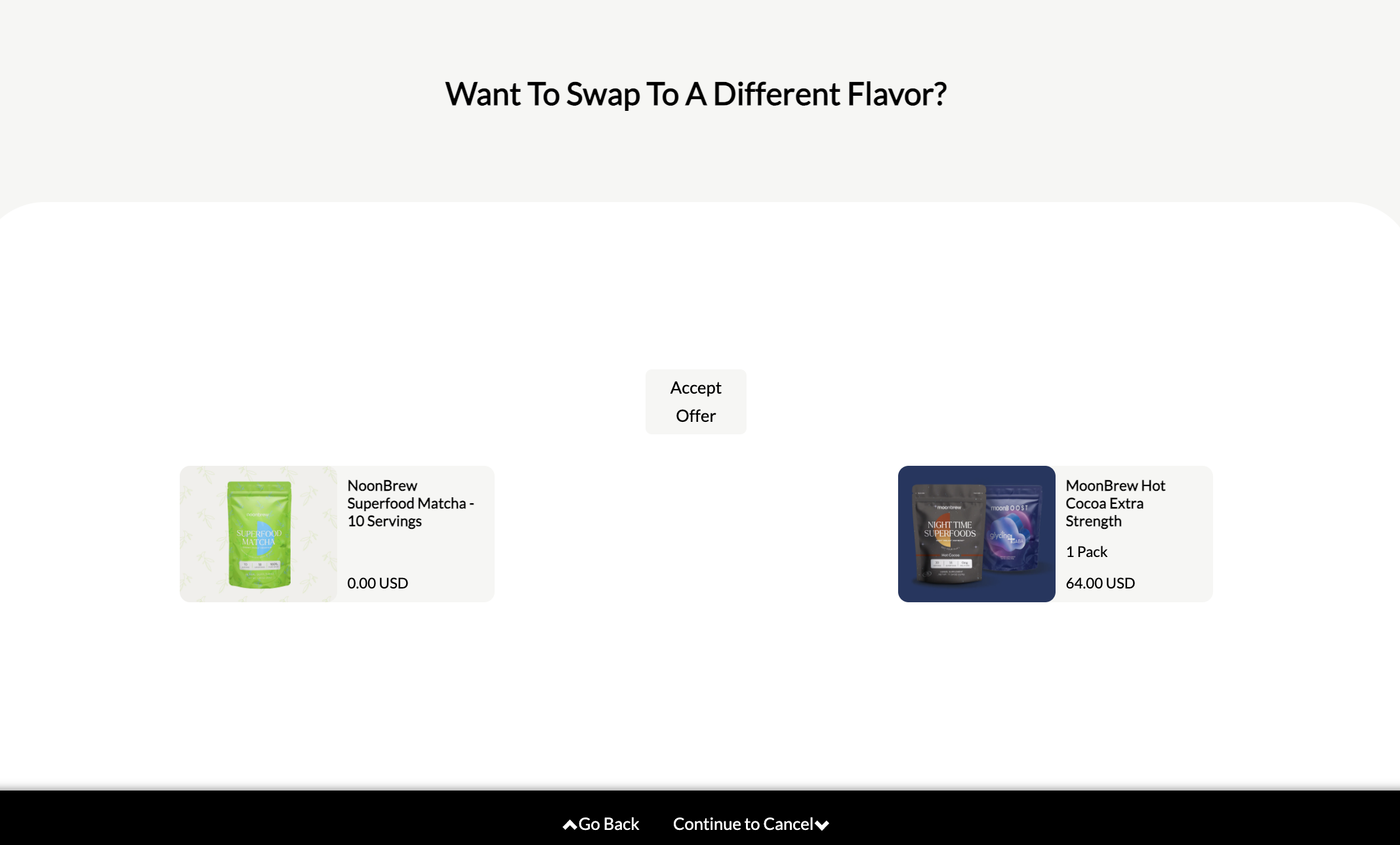Moonbrew flavor swap offer in cancel flow