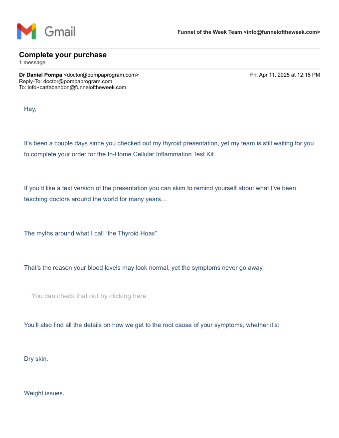 Dr. Pompa, email 2 (+48h): "Complete your purchase".