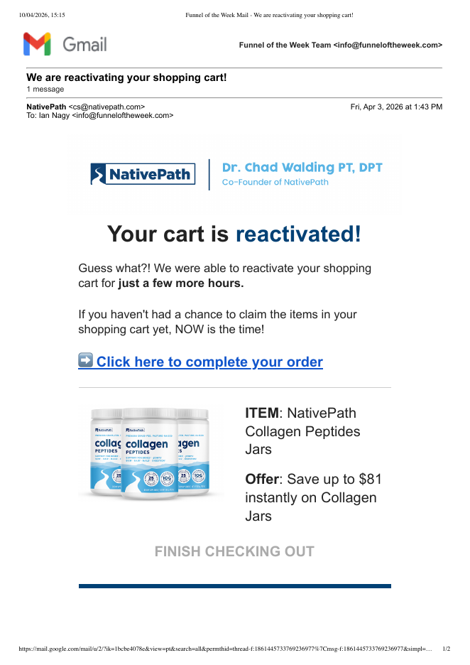 NativePath, day 1: "We are reactivating your shopping cart!"