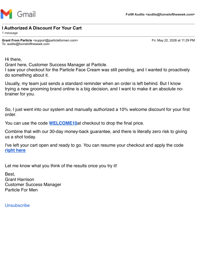 Particle, +2h: "I Authorized A Discount For Your Cart".
