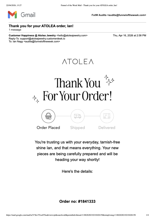 Atolea Thank You email