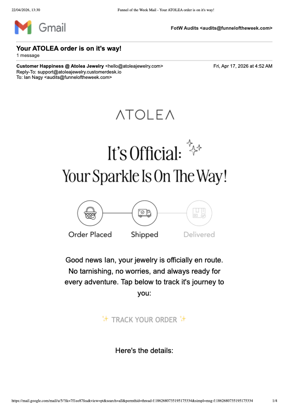 Atolea order shipped