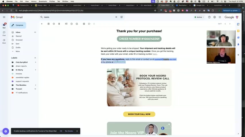 Nooro purchase confirmation email with booking CTA