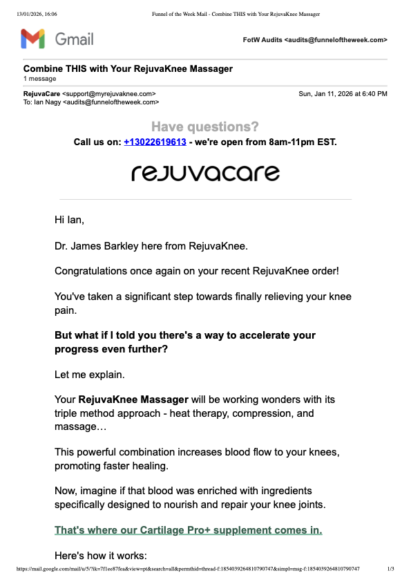 RejuvaCare day 1 sales email