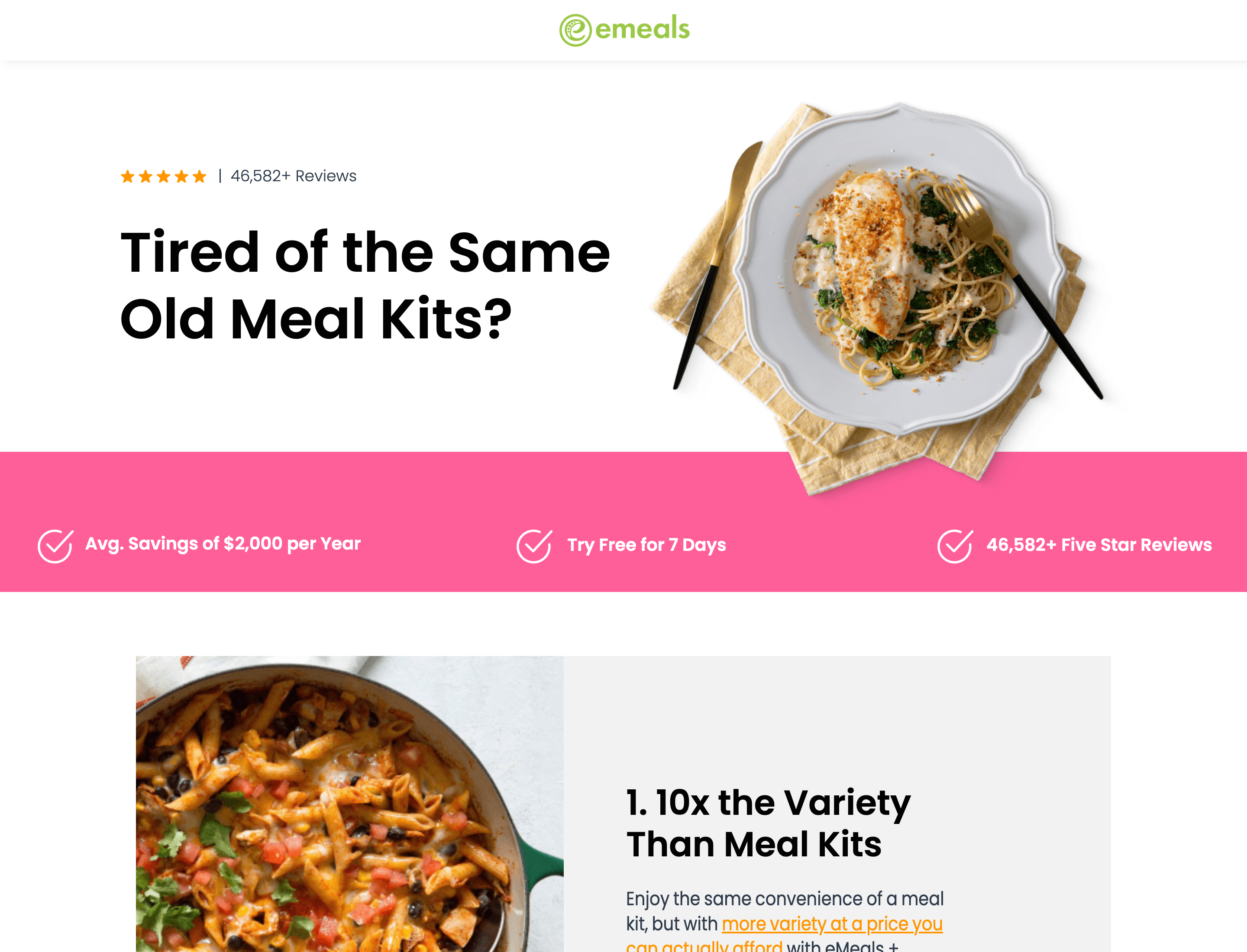 eMeals advertorial landing page