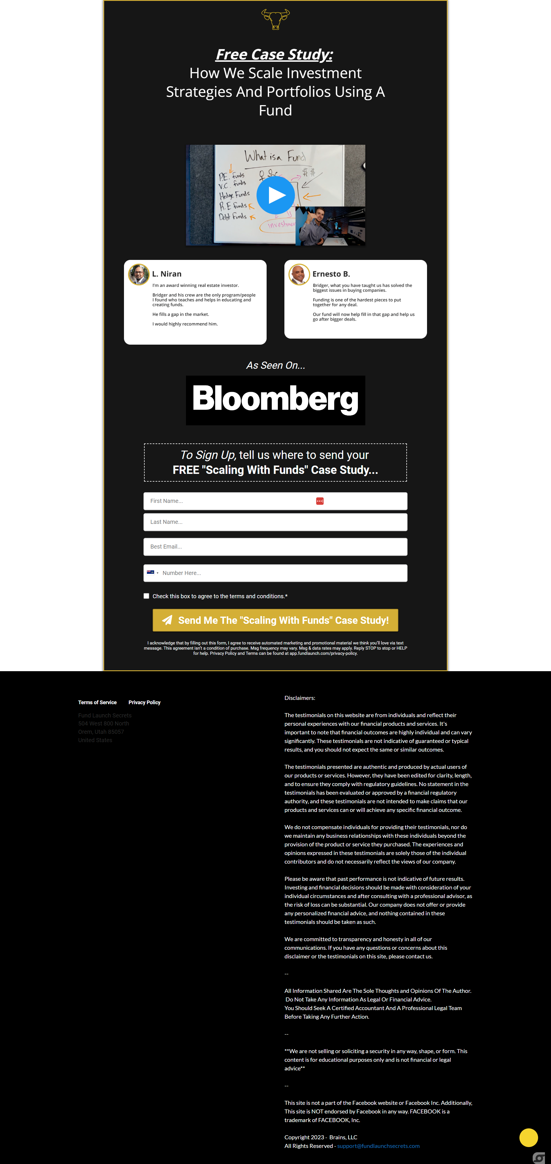 Fund Launch landing page lead capture form