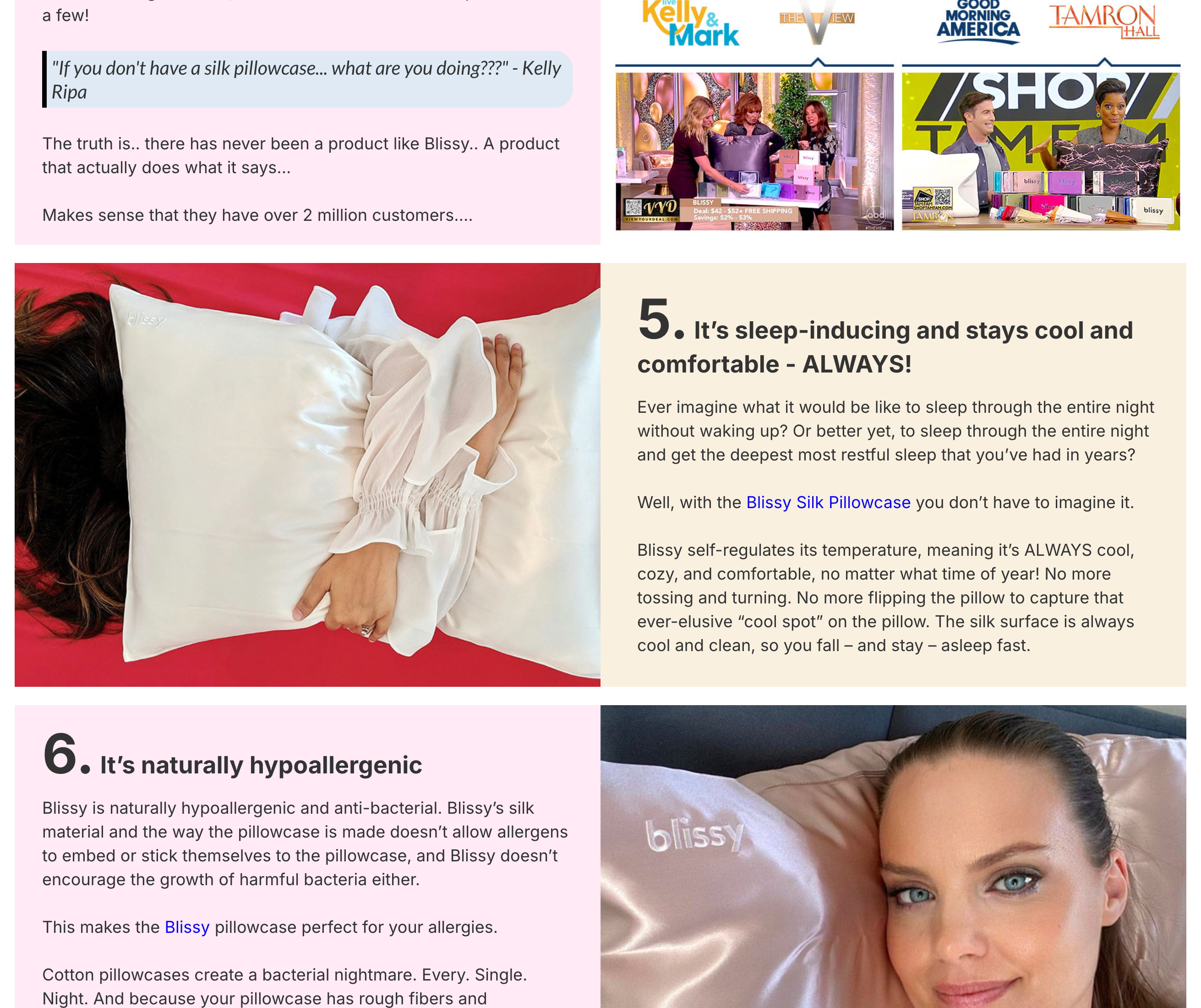 Blissy advertorial lander chunk 2 showing numbered reasons