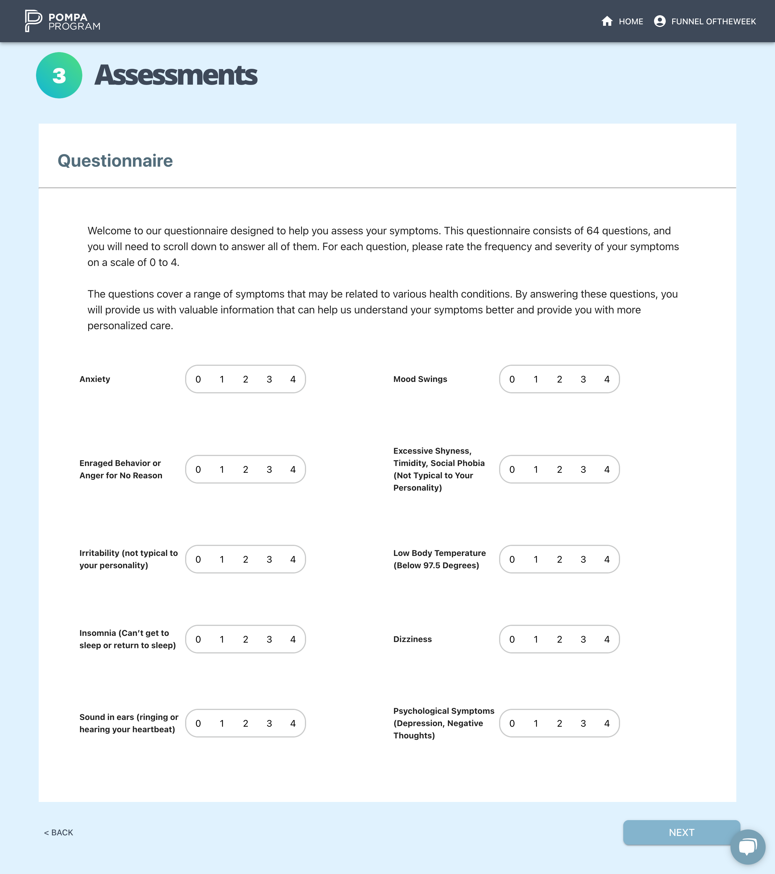 Dr. Pompa assessment questionnaire