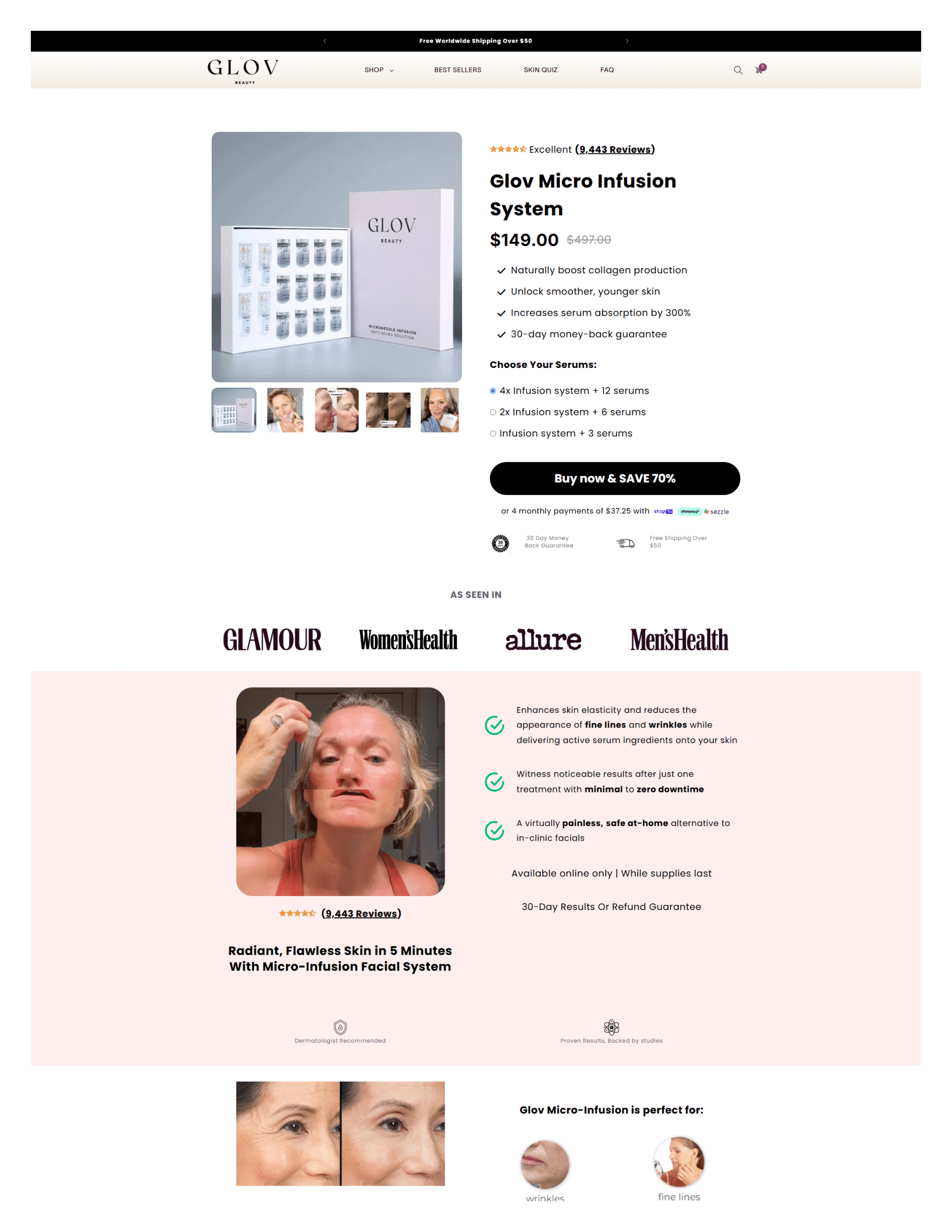 GLOV Beauty sales page after the quiz. The offer is a bundle.