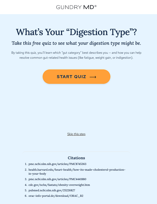 Gundry MD Total Restore · Step 0: "What's Your Digestion Type?"
