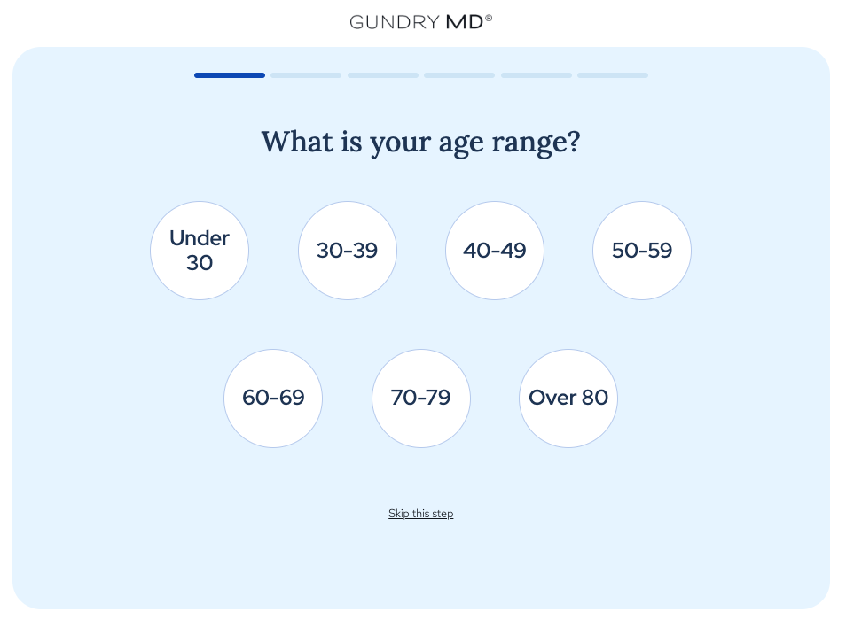Gundry MD Total Restore · Step 1: "What is your age range?"