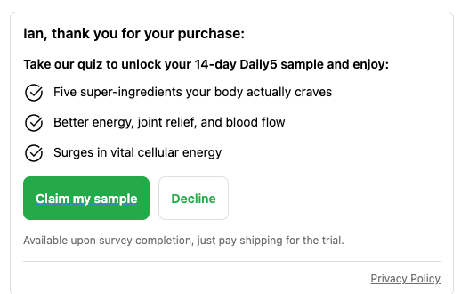 Hugterra · partner offer on thank-you page (Daily5)