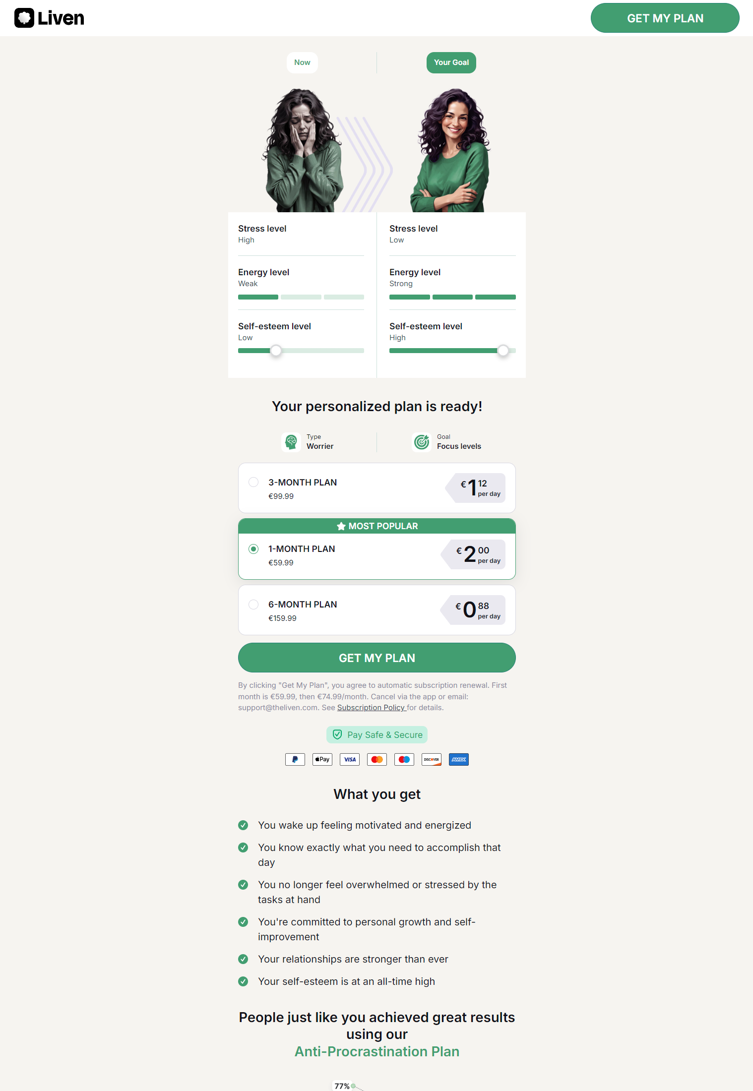 Liven sales page top