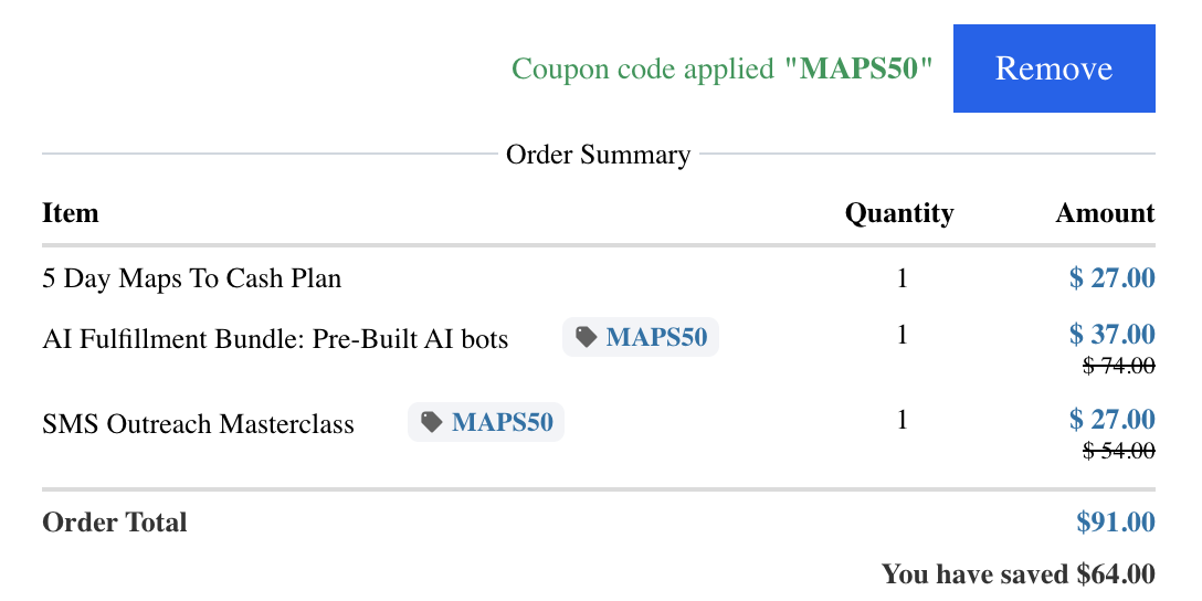 Maps to Cash coupon