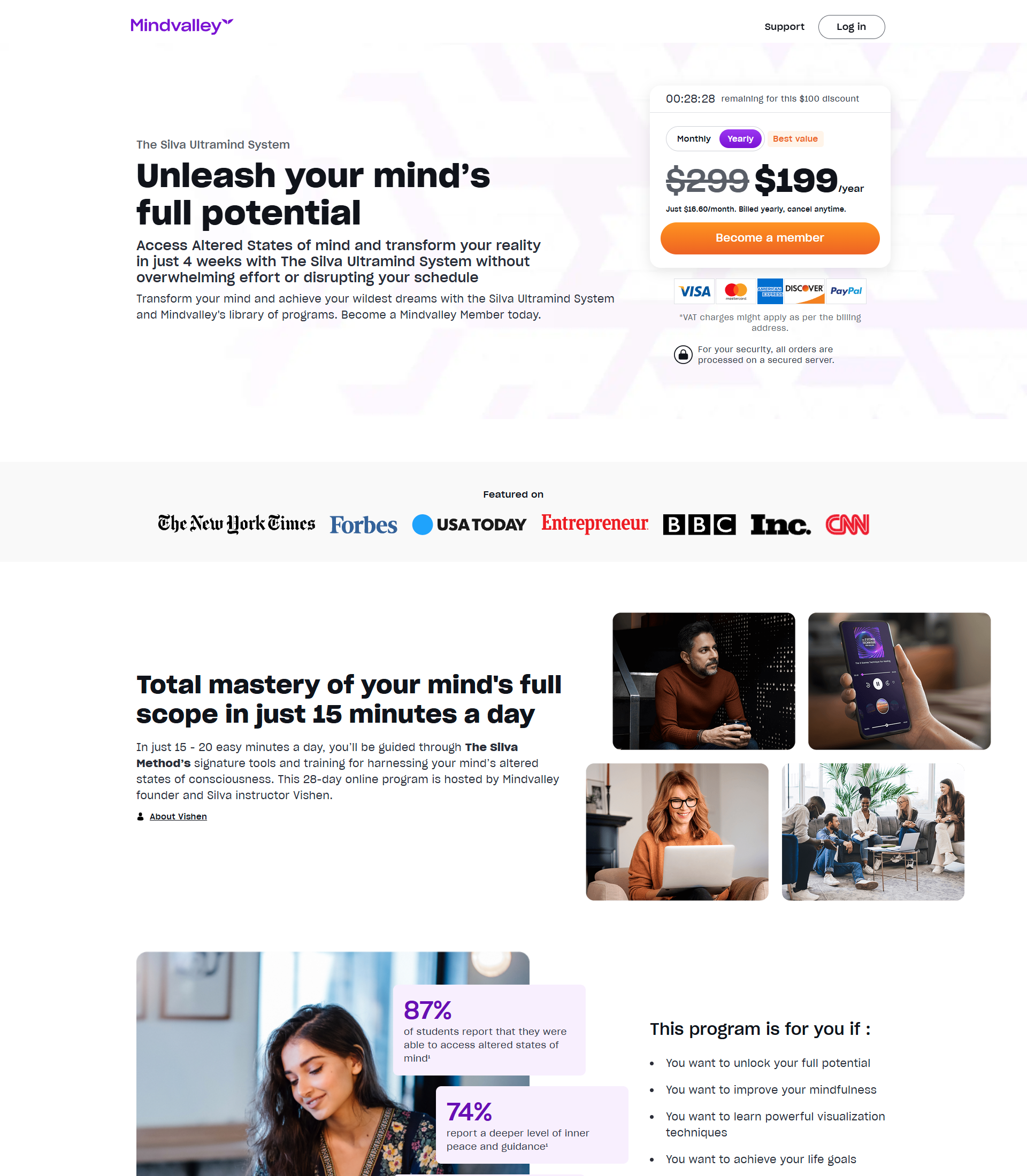 Mindvalley control landing page