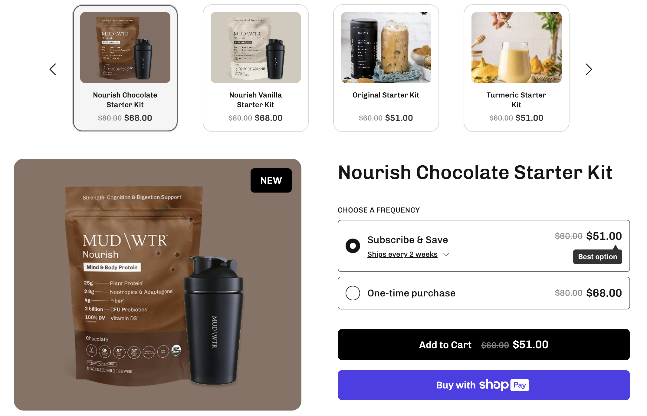 MUD/WTR · on-page order, subscription pre-selected