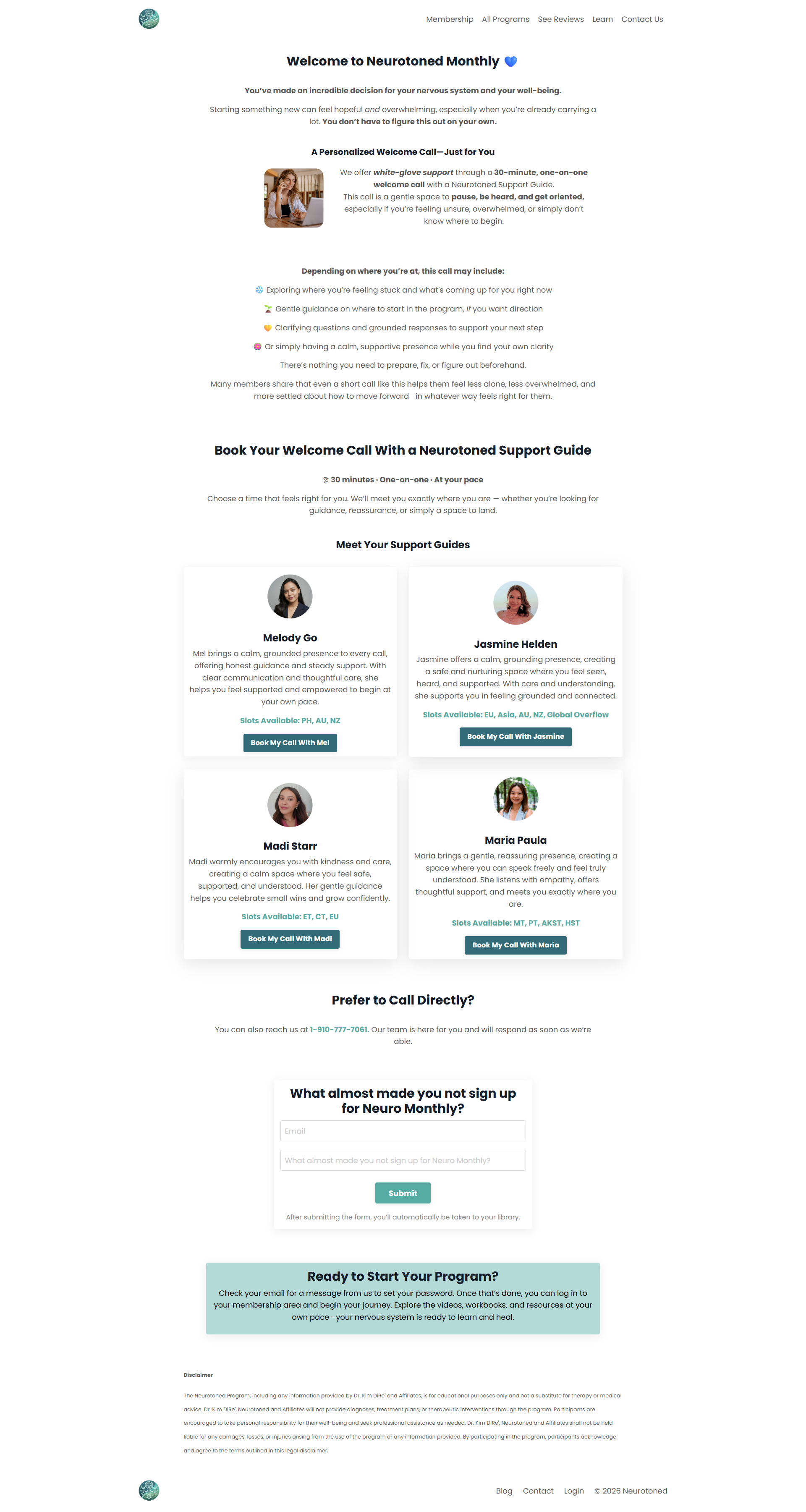 Neurotoned welcome call booking