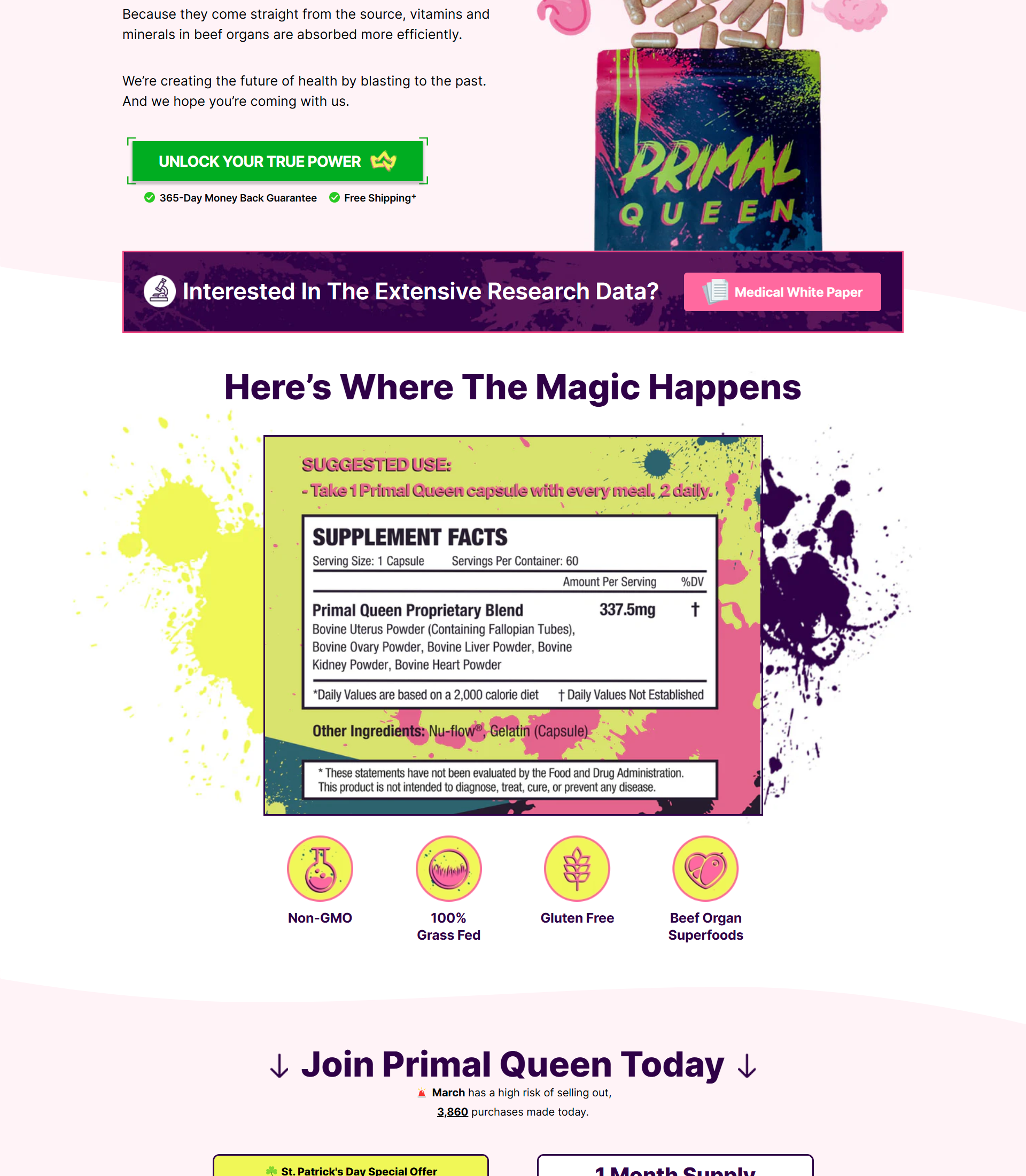 Primal Queen · offer block, $118 → $44 with four free gifts
