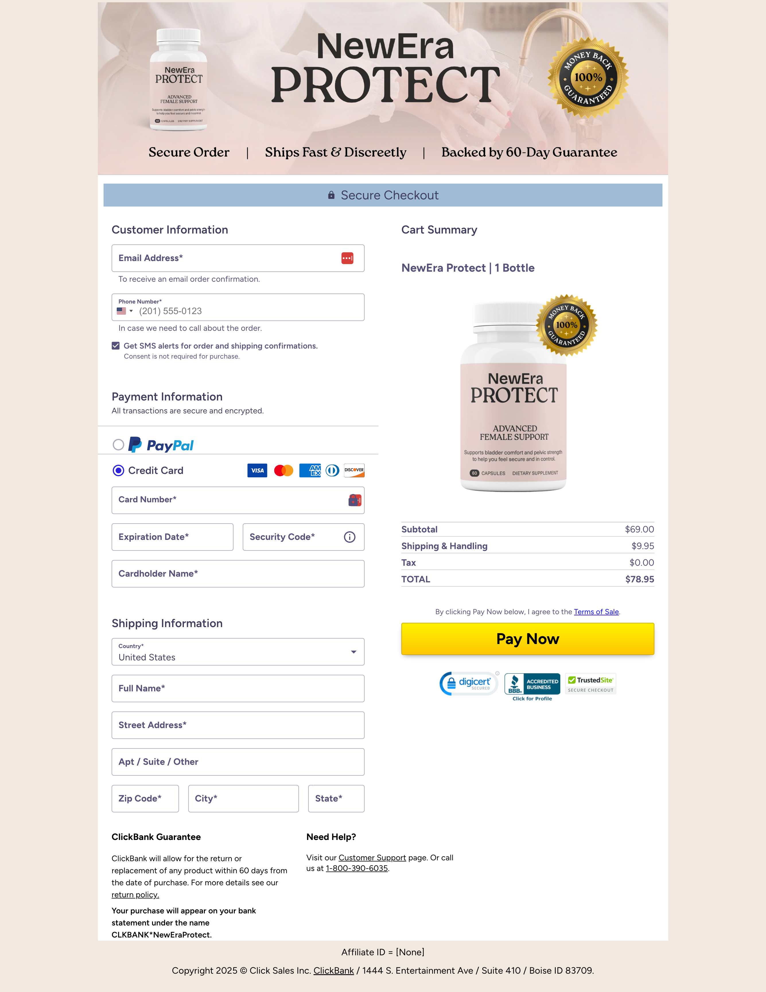 Primera ClickBank order form