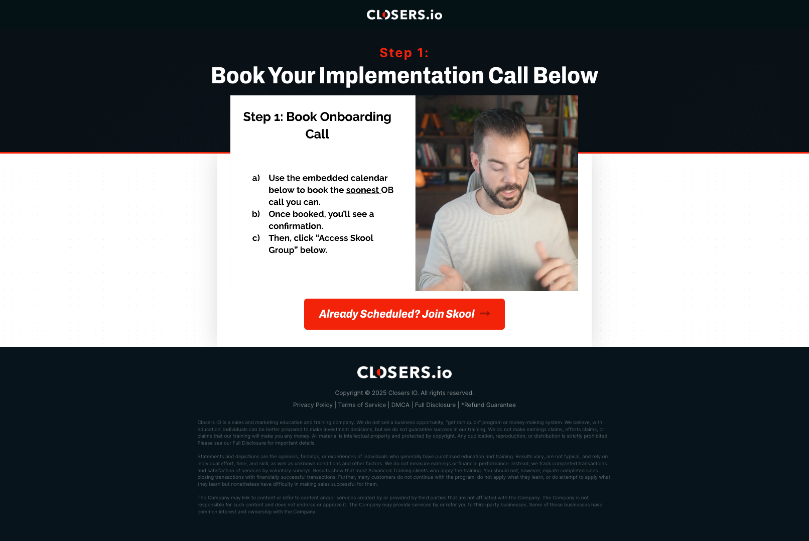 Closers.io onboarding step 1